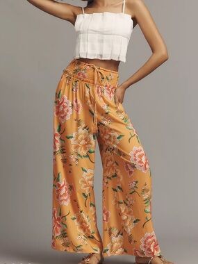 Farm Rio Smocked Floral Wide-Leg Pants